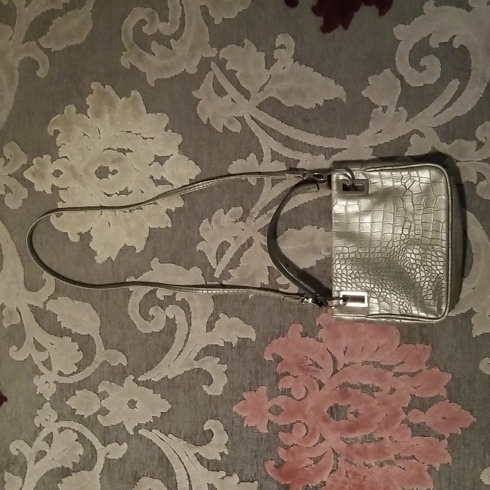 Small Silver faux Crocodile Clutch / Crossbody